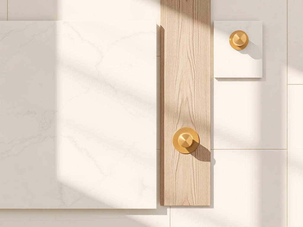 Marble, white oak and brass hardware material samples
